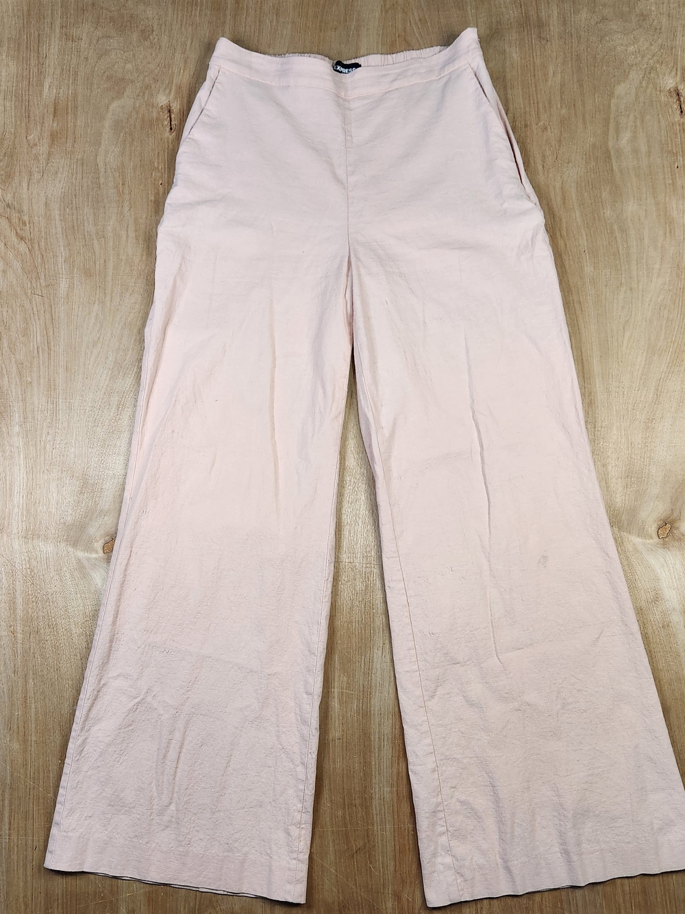 Express Womens Light Pink Wide-Leg Linen Pants High Elastic Waist With Pockets M